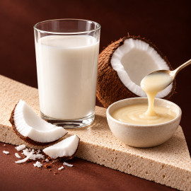 Coconut and condensed milk, coconut water, caramel
